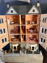 Load image into Gallery viewer, The "Cadogan Gardens" dolls house, built, painted, with deluxe decoration and lit with lighting