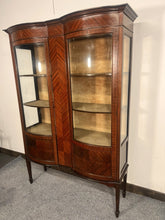 Load image into Gallery viewer, A Quality Antique Edwardian Flame Mahogany Inlaid Display Cabinet With Original Curved Glass