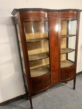 Load image into Gallery viewer, A Quality Antique Edwardian Flame Mahogany Inlaid Display Cabinet With Original Curved Glass