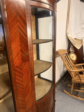 Load image into Gallery viewer, A Quality Antique Edwardian Flame Mahogany Inlaid Display Cabinet With Original Curved Glass