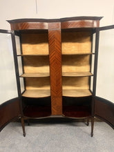 Load image into Gallery viewer, A Quality Antique Edwardian Flame Mahogany Inlaid Display Cabinet With Original Curved Glass