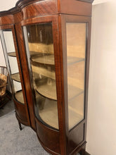 Load image into Gallery viewer, A Quality Antique Edwardian Flame Mahogany Inlaid Display Cabinet With Original Curved Glass