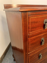 Load image into Gallery viewer, A Lovely Inlaid Mahogany Four Drawer Chest With Backsplash