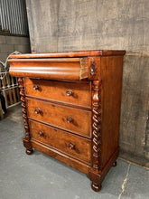 Load image into Gallery viewer, Original Antique Victorian Tall Flame Mahogany Scottish Chest Of Drawers
