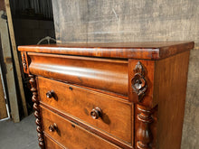 Load image into Gallery viewer, Original Antique Victorian Tall Flame Mahogany Scottish Chest Of Drawers