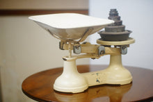 Load image into Gallery viewer, Cream vintage kitchen scales,  with imperial stamped stackable weights