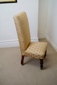 Victorian Prayer Chair (Prie Dieu Chair) c.1870’s upholstered with stylish silk fabric