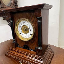 Load image into Gallery viewer, A Fattorini and Sons of Bradford antique oak alarm mantel clock in lovely original condition