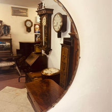 Load image into Gallery viewer, A large circular bevelled edged mirror with its original hanging chain circa 1930