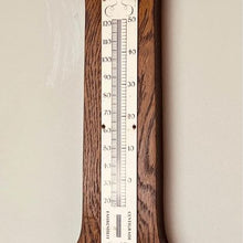 Load image into Gallery viewer, A lovely of London wooden oak banjo barometer with thermometer