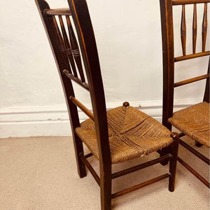 A matching pair of tiny Arts and Crafts Cotswold Primary School Clissett Style Chairs