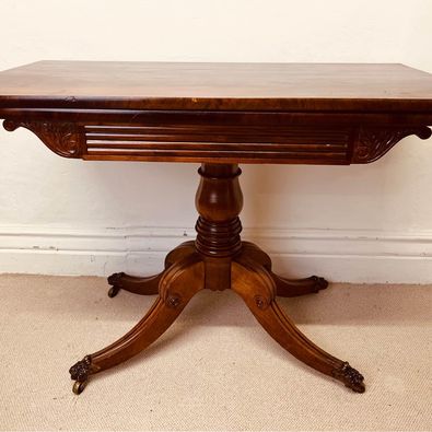 A handsome Regency rosewood fold over card table with lovely rich woodgrain