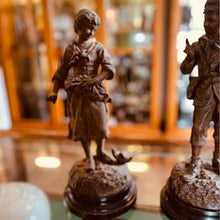 Load image into Gallery viewer, A fabulous pair of large antique Emile Rousseau French bronzed spelter figures fantastic condition