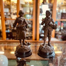 Load image into Gallery viewer, A fabulous pair of large antique Emile Rousseau French bronzed spelter figures fantastic condition