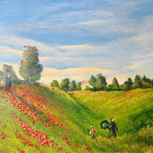 Load image into Gallery viewer, An original oil painting by James Moorcroft of a poppy field in thick paint with amazing colours