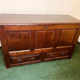 An antique 18th Century Welsh oak coffer, with a silvered finish in lovely original condition