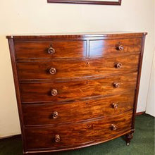 Load image into Gallery viewer, A large and impressive Victorian mahogany bow fronted chest of drawers with fantastic colour