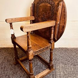 A fascinating metamorphic single Monks table or chair made from quarter sawn oak