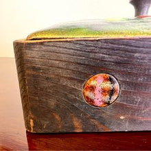 Load image into Gallery viewer, Arts And Crafts vintage box with an enamelled  copper lid and circular panels to the body