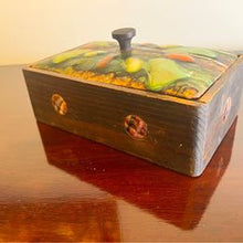 Load image into Gallery viewer, Arts And Crafts vintage box with an enamelled  copper lid and circular panels to the body