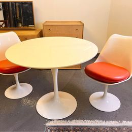 Rudi Bonzanini Mid Century 1960s/70s Dining Table And Pair Of Tulip Chairs embossed to the bases