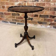 Load image into Gallery viewer, Antique oval mahogany wine table ,the carved piecrust top above a revolving turned stem