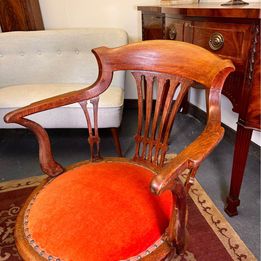 Early 20th Century Oak Rail Back Leather Revolving Desk Chair