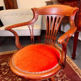 Early 20th Century Oak Rail Back Leather Revolving Desk Chair