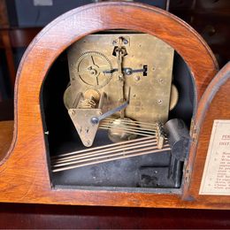 Edwardian Mahogany Napoleon Hat Mantel Clock with Westminster chime in lovely condition