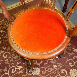 Early 20th Century Oak Rail Back Leather Revolving Desk Chair