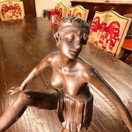 Art Deco Dancing Bronze Figure On Marble Base Signed after Dominique Alonzo