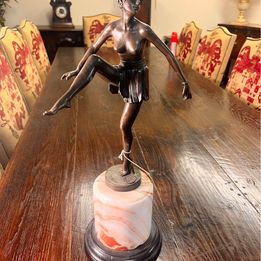 Art Deco Dancing Bronze Figure On Marble Base Signed after Dominique Alonzo