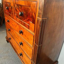 Load image into Gallery viewer, A Victorian Flamed Mahogany Lancashire chest of drawers with mother of pearl handles