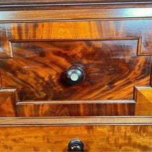 Load image into Gallery viewer, A Victorian Flamed Mahogany Lancashire chest of drawers with mother of pearl handles