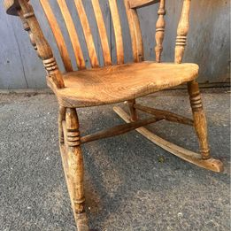 A Handsome Farmhouse Solid Beech Rocking Chair In Lovely Original Condition