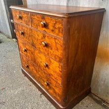 Load image into Gallery viewer, An antique Victorian walnut chest of drawers, faced with burr walnut fronts