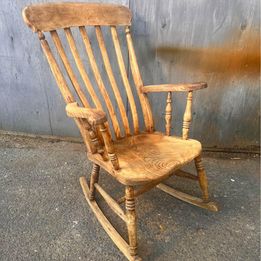 A Handsome Farmhouse Solid Beech Rocking Chair In Lovely Original Condition