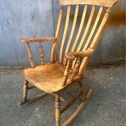 A Handsome Farmhouse Solid Beech Rocking Chair In Lovely Original Condition