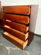 Load image into Gallery viewer, A Dillingham Mid Century Book-Matched Highboy Dresser In Fantastic Condition c 1970