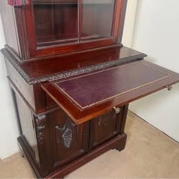 A Lovely Inlaid Bureau Bookcase With Slide Out Leather Writing Area And Plenty Of Storage