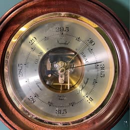 Antique German Brass Barometer Mounted On A Mahogany Plinth