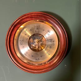 Antique German Brass Barometer Mounted On A Mahogany Plinth