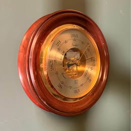 Antique German Brass Barometer Mounted On A Mahogany Plinth