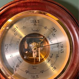 Antique German Brass Barometer Mounted On A Mahogany Plinth