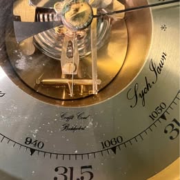 Antique German Brass Barometer Mounted On A Mahogany Plinth