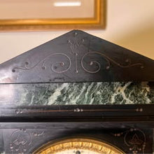 Load image into Gallery viewer, A Victorian Slate Mantel Clock With Green Italian Marble Inserts And Columns