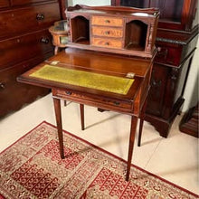 Load image into Gallery viewer, Antique Georgian Style Small Mahogany Ladies Desk With A Tooled Leather Writing Area
