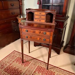 Antique Georgian Style Small Mahogany Ladies Desk With A Tooled Leather Writing Area