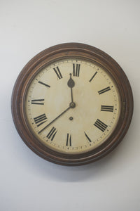 A handsome antique mahogany eight day school wallclock with a 12" clean white dial