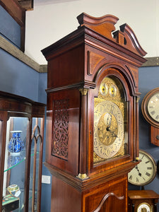 Magnificent Antique eight Day Mahogany Inlaid Marquetry Long Case Grand Father Musical Clock